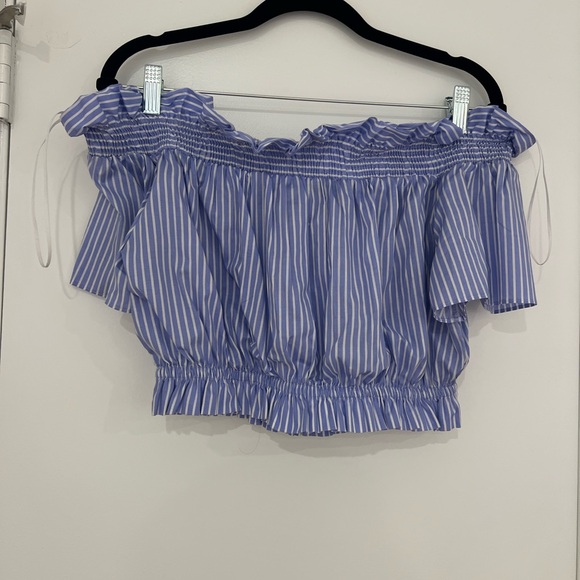 NEW Zara Stripped Blue Striped Strapless Blouse - Picture 8 of 11